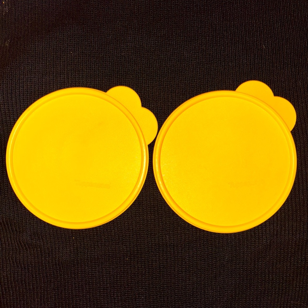 2 Yellow Tupperware Cereal Bowl Lids